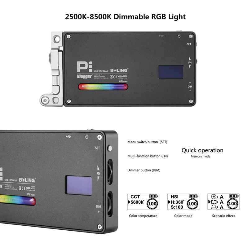 Болинг BL-P1 RGB светодиодный видео светильник 2500 K-8500 K с регулируемой яркостью для Камера освещение, видео, фото студия DSLR Камера светильник для Vlog