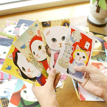 

40pcs /set Pet cat series postcards birthday cards World Landscape greeting cards fashion gift memo DIY stationery post card