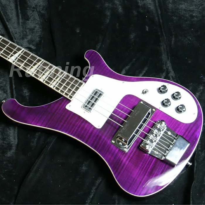 

4 Strings Ricken 4003 Electric Bass Guitar White Pickguard Flame Maple Veneer High Quality Hardware