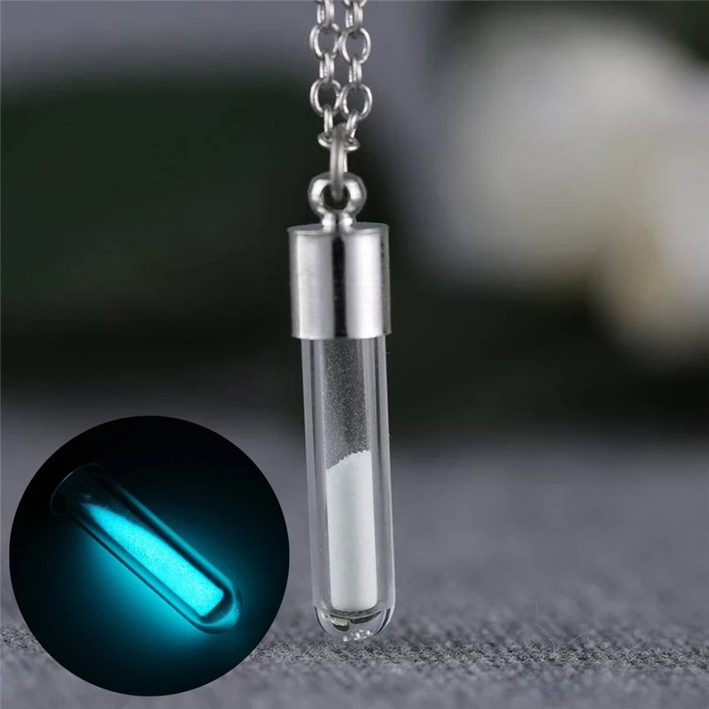 

Men Women Pendant Necklace New Fashion Glow In the Dark Glass Bottle Powder Necklace Pendant Delicate Jewelry Gift Dec11