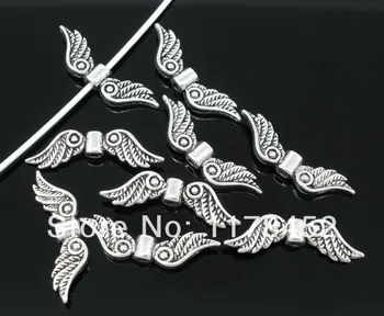 

100PCS 23x7MM Silver Color Wings Shape Charm Pendant Beads For Jewelry Making Necklace Bracelet Pendant Wholesale