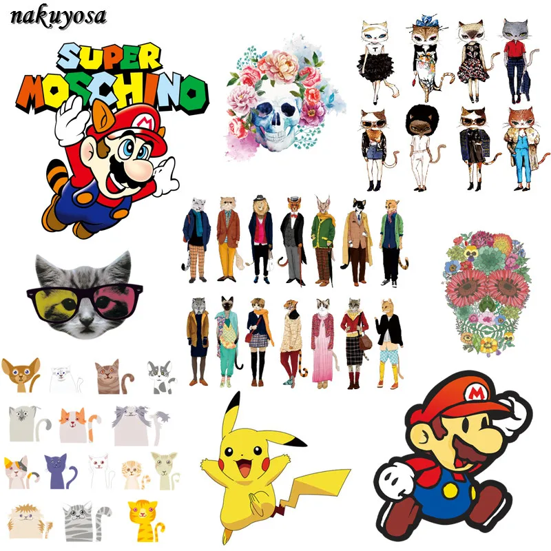 

Cartoon patches Super Mario Pikachu little animals cat stockers Iron On A-level Patches Heat Transfer Pyrography For DIY Clothes