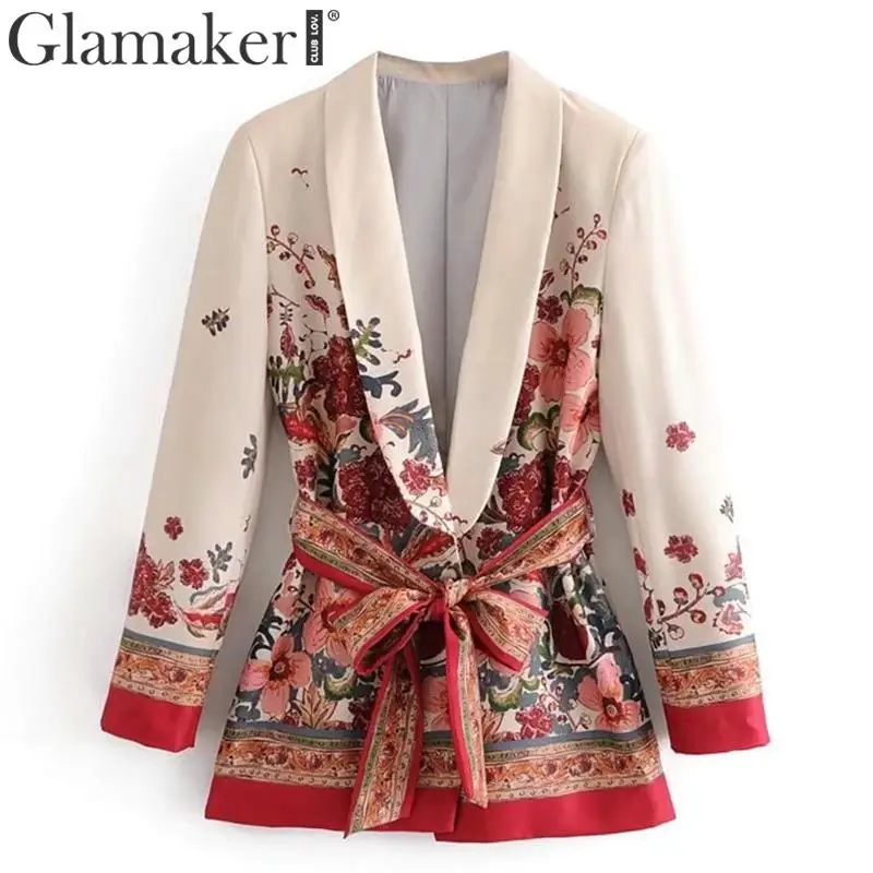 Glamaker, цветочный принт, v-образный вырез, сексуальное кимоно, для женщин, осень, с длинным рукавом, кимоно, куртка, женский элегантный пояс, вечерние, короткие, кимоно, блузка