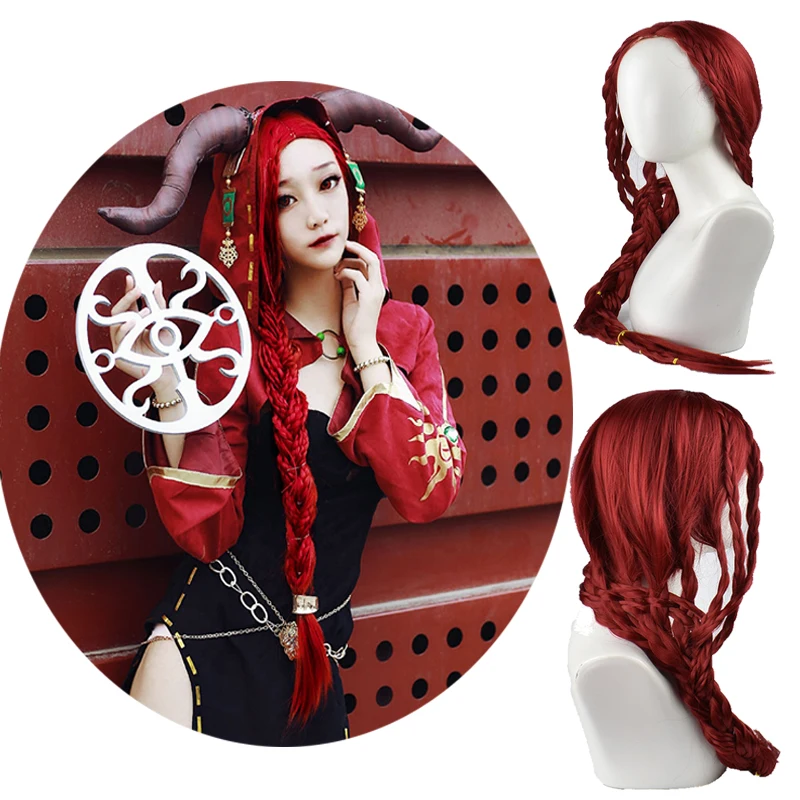 Game Identity V Cosplay Costume Wig Sacrifice Fiona Gilman Cosplay Wigs Witch Deep Red braid Halloween Party Hair FREE Wig cap