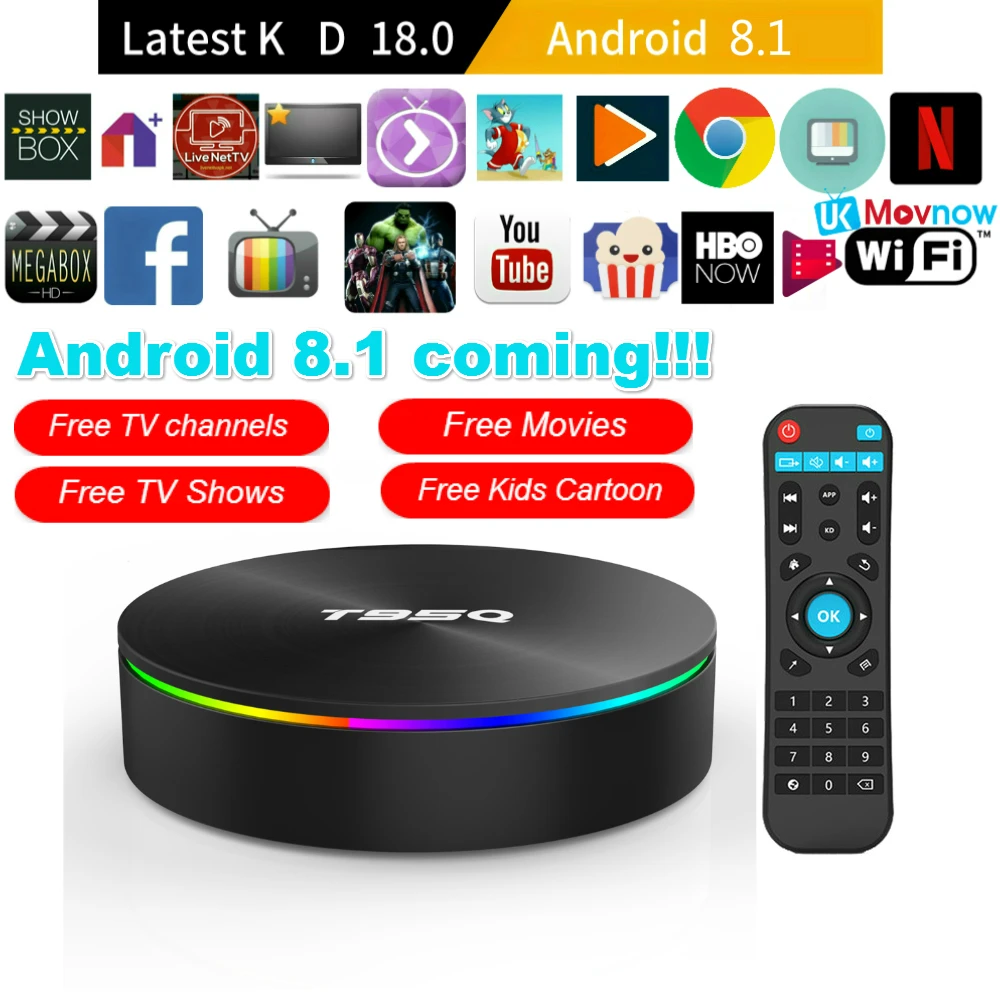 

T95Q Android TV Box Android 9.0 Amlogic S905 Y2 4GB DDR4 32GB ROM 2.4G 5G WiFi USB3.0 BT 4.2 Support 4K H.265 Smart Media Player