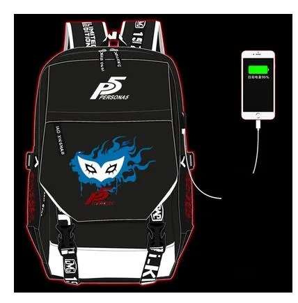 Высокий Q аниме persona 5 рюкзак унисекс школьная сумка в сдержанном стиле usb зарядка Рюкзак