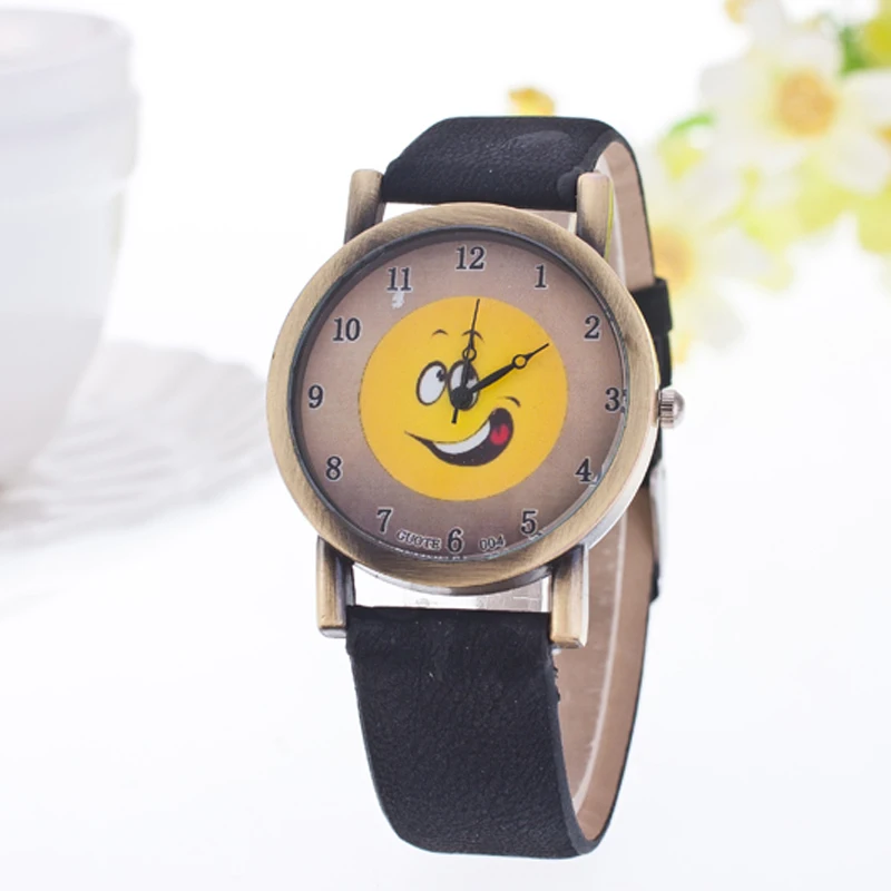 

Cute Cartoon Smile Pattern Fashion Students Kids Quartz Watch Famous Brand Leather Strap Casual Women Men Watches Children Gifts