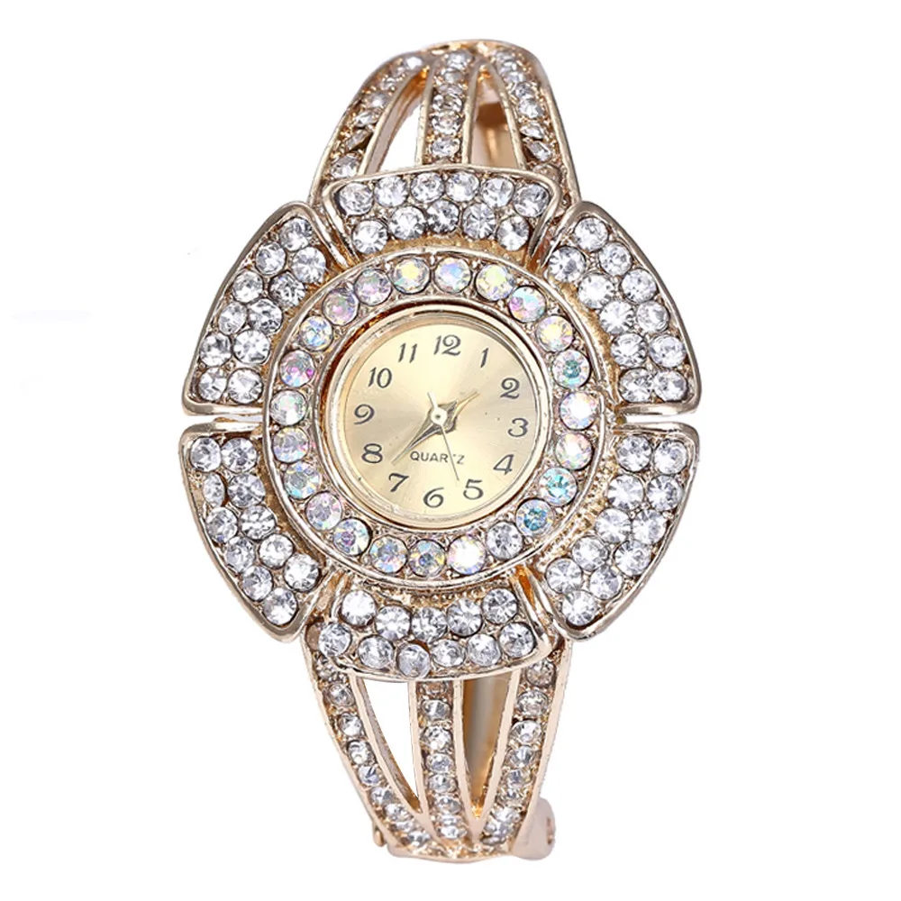 

Luxury Ladies Crystal Watch Women Round Full Diamond Bracelet Watch Analog Quartz Wrist Watch Fashion Gold Girls Clock Hour A40