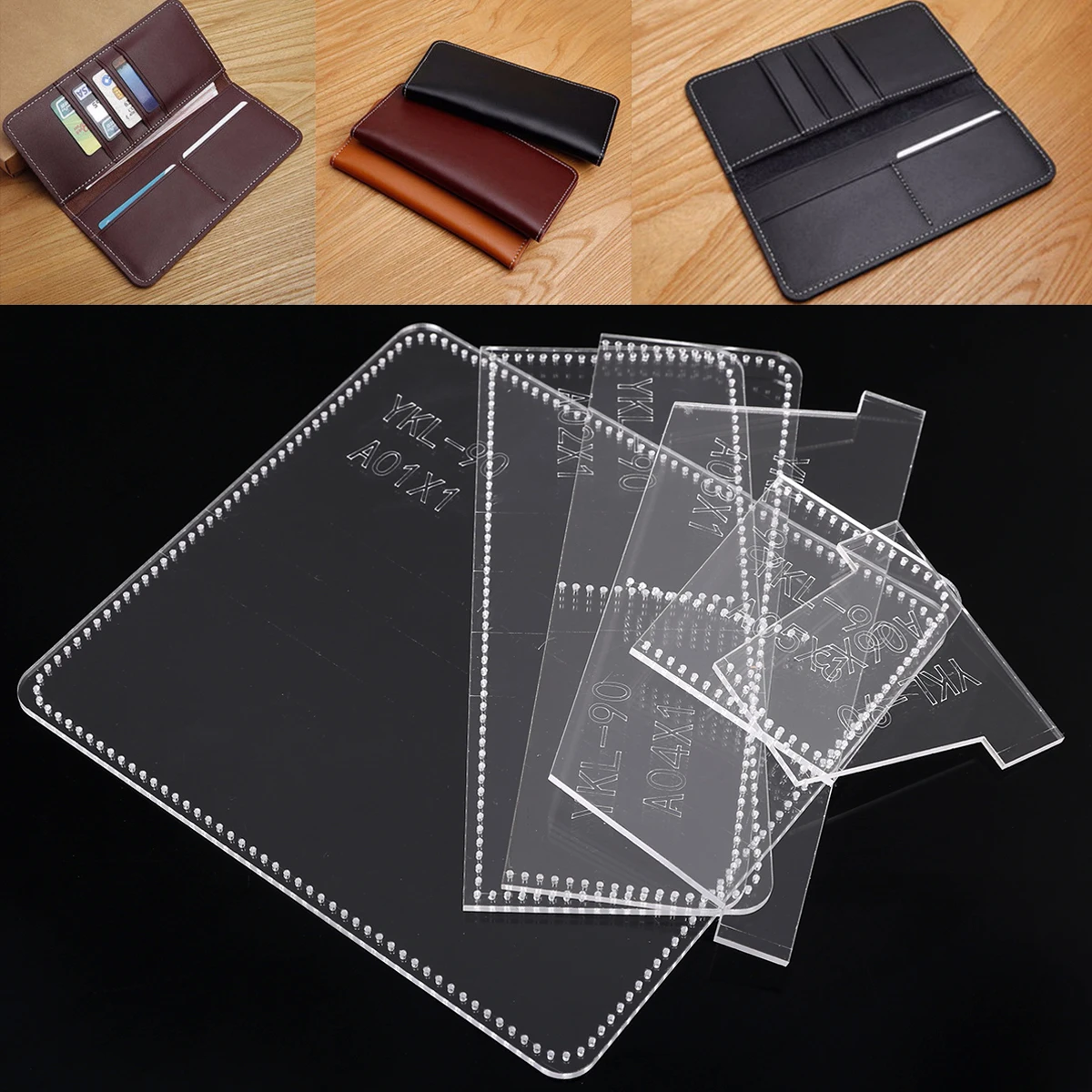 Plantilla acrílica práctica para billetera, transparentes, plantilla de patrón artesanal de cuero para hacer carteras largas de negocios|Sets de herramientas de - AliExpress