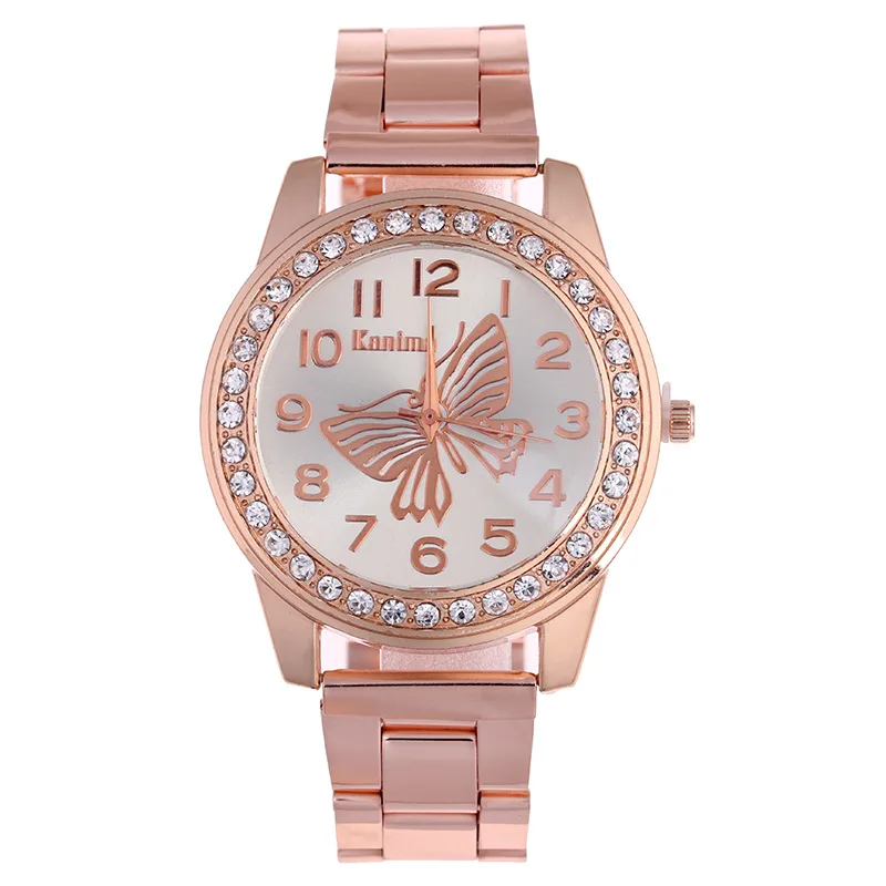

New Fashion Rhinestone watches Women's Brand Full Stainless Steel Analog Quartz Watch Women Fashion butterfly Wristwatch