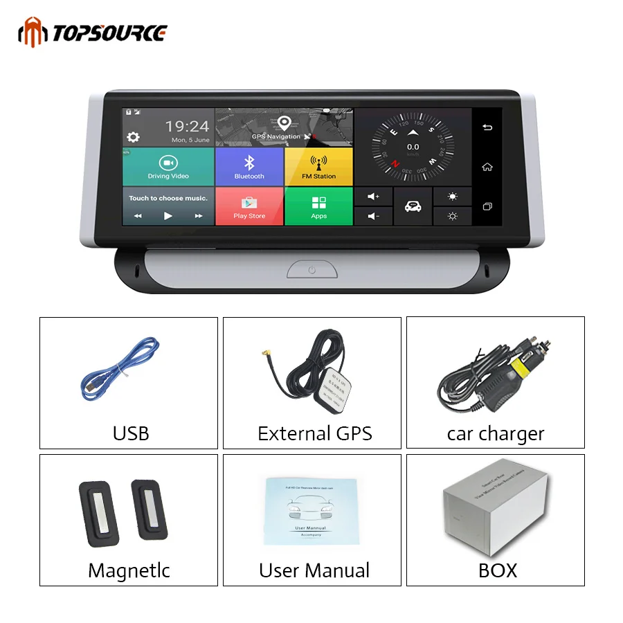 Автомобильный видеорегистратор TOPSOURCE 4G ADAS GPS навигация Full HD 1080P 6 86 дюйма Android 5 1 с