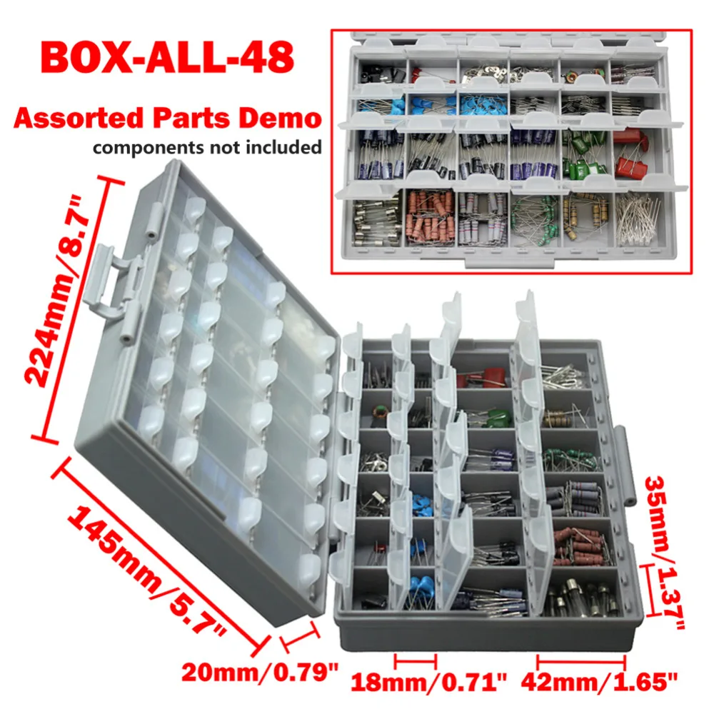 AideTek Box Organizer Craft Beads Storage lids empty enclosure SMD SMT organizer surface mount plastic toolbox label 2BOXALL48