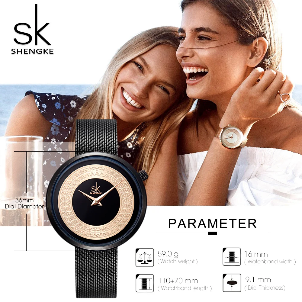 Simple Minimalism Black Gold Women Wristwatch Fashion Fish Round INS Popular Lady Watch Casual Party Gift Clock SK Waterproof