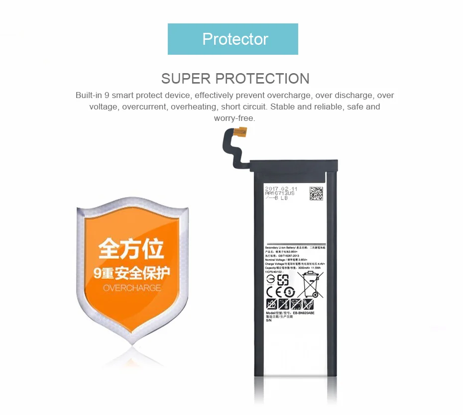 NEW 2017 100% Original KHP Phone Battery For Samsung Galaxy Note 5 N9200 N920t EB-BN920ABE Battery Replacement Mobile Batteries (16)