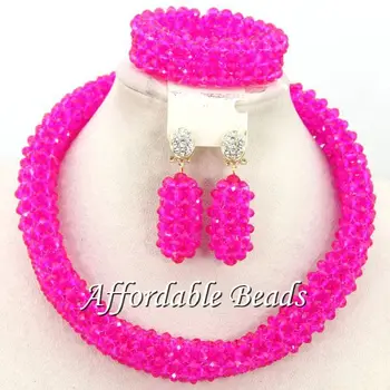 

Fuschia Women Jewelry Set Unique African Wedding Beads Popular Item Wholesale Free Shipping BN509