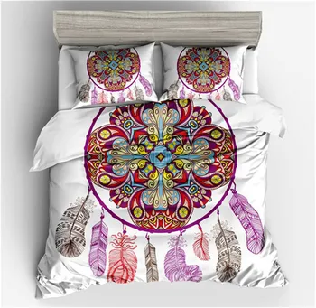 

3d bohemia Colorful Feather Bedding Sets Reactive Printing Duvet Cover Dream catcher duvet Cover Pillow Case home ornament
