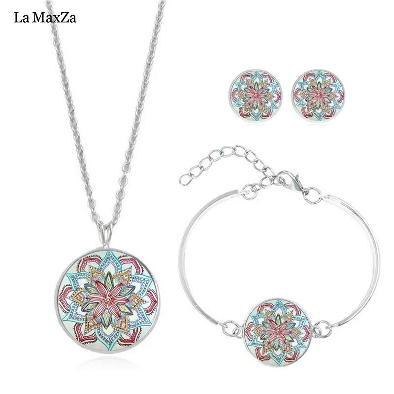 

La MaxZa Boho sets Multiple Choices Pendants Mandala flower time gem Earrings Necklace Bracelet Set Women Fashion Jewelry Gift
