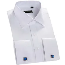 Мужские французские манжеты Твердые платья рубашки с длинным рукавом Саржевые формальные деловые рубашки свадебные рубашки с запонками