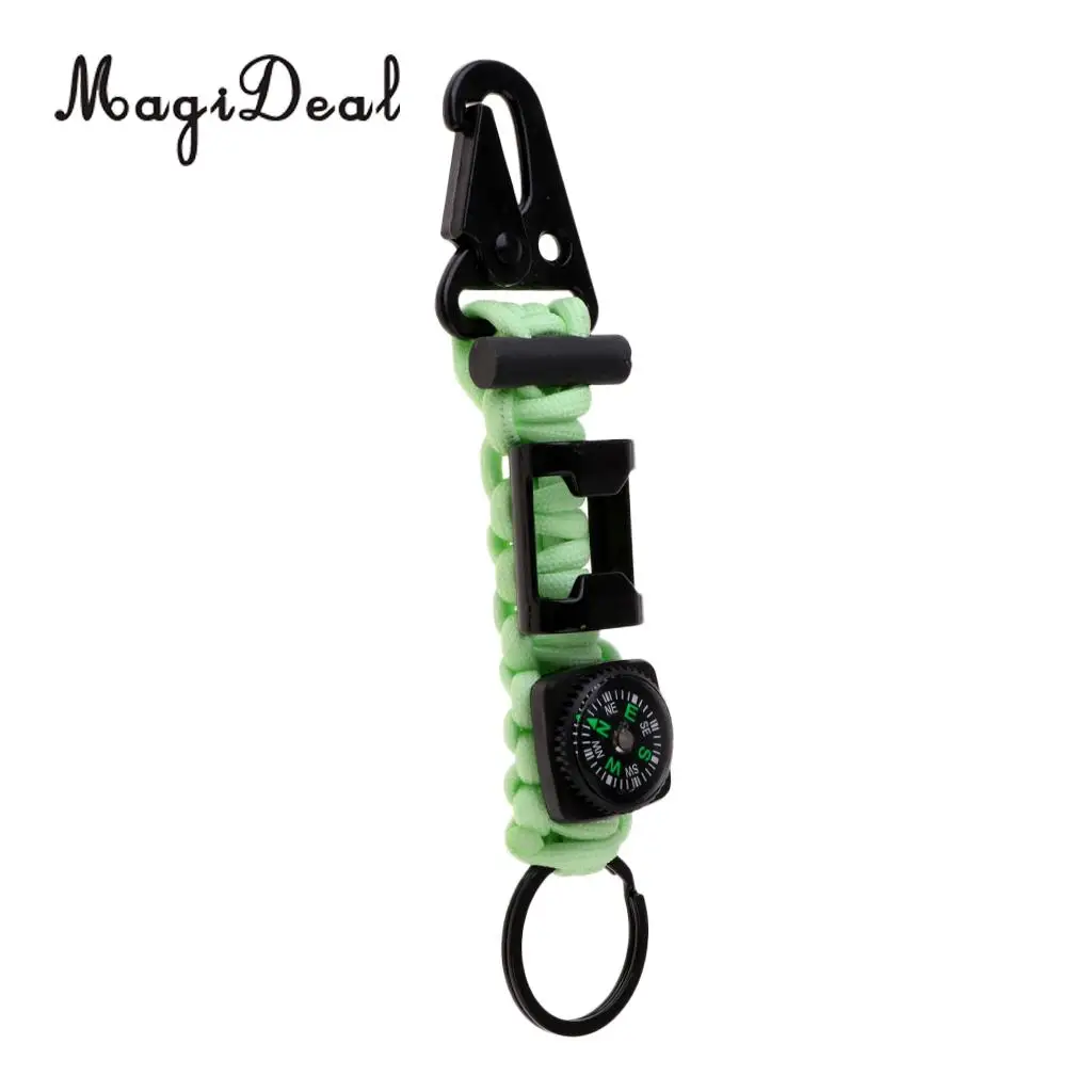 MagiDeal Outdoor Parachute Cord Lanyard w/ Compass Keychain Bottle Opener Noctilucent in the night