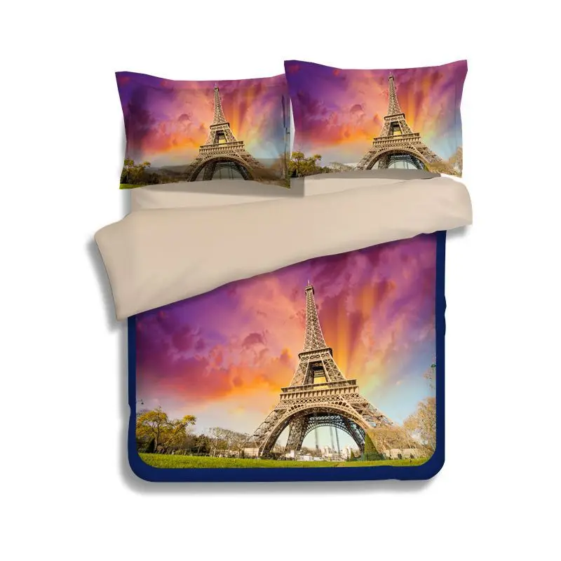 

reactive printed bed set iron tower bed linen single twin queen king size 3/4PC comforter beautiful building boy girl home decor