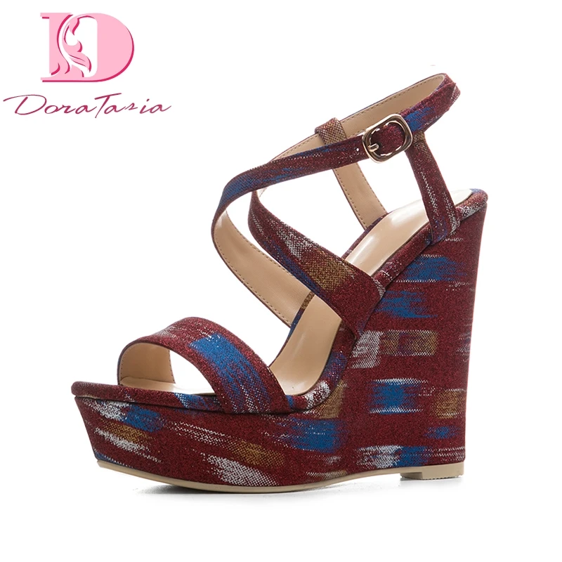 

DoraTasia New Size 34-41 Cross Strap Sexy Platfrom Party Shoes Woman Brand New Wedges high-heeled Wedding Summer Sandals Shoes