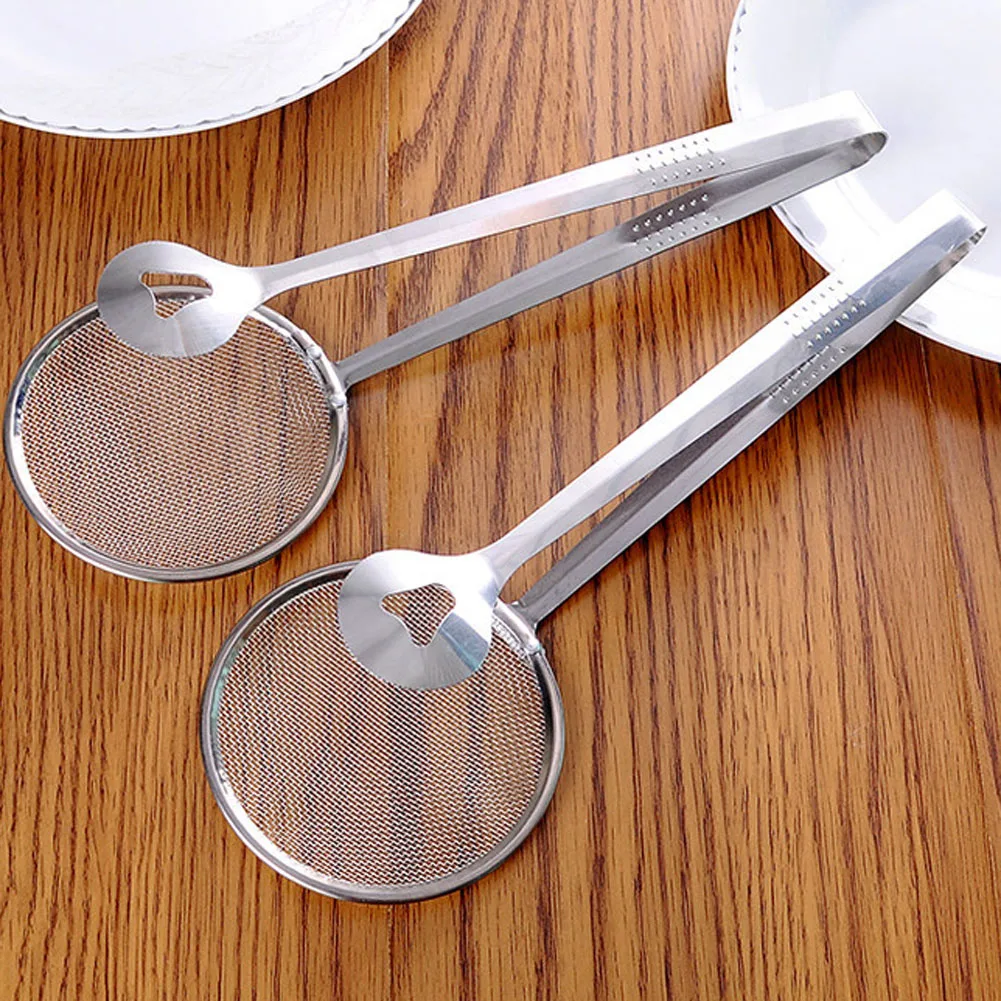 Food Tong Stainless Steel Strainer Kitchen Filter Mesh Spoon Fried Food