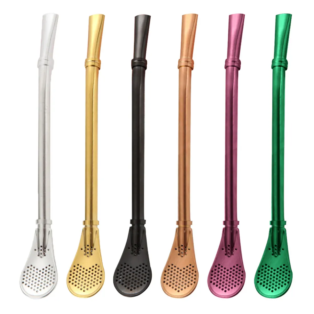 Home Party Stainless Steel Metal Drinking Straw Spoon 2 in 1 Reusable