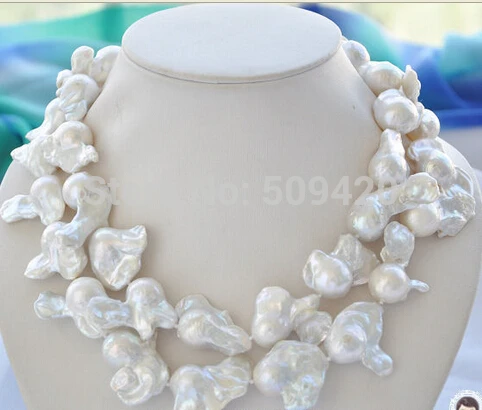 

~~ Free Shipping >>BW0877 BIG 2row 40mm WHITE KESHI BAROQUE REBORN PEARL NECKLACE