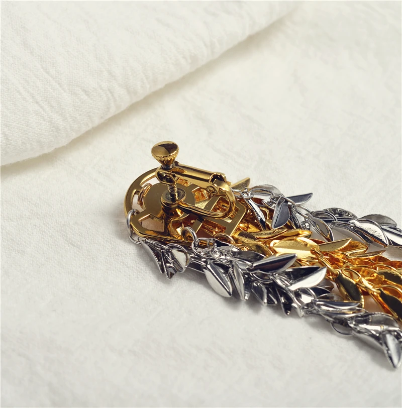Морозный стиль преувеличенный Дизайн Многослойные пшеничные серьги золотые листья бахрома длинные серьги