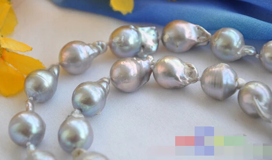 

Wholesale FREE SHIPPING >>> 2Strands 21mm GRAY BAROQUE KESHI REBORN PEARL NECKLACE