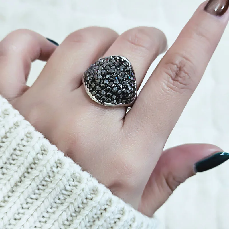 

SINLEERY Retro Women Solid Black Cubic Zirconia Finger Rings Silver Color Statement Jewelry For Wedding Party Jz156 SSC