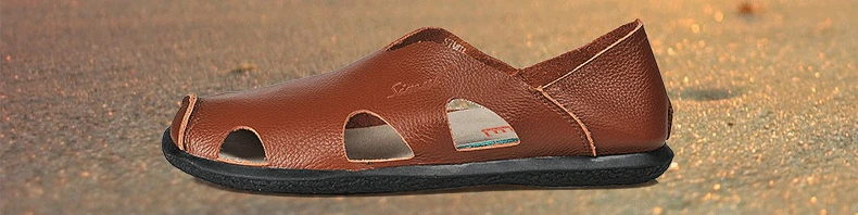 Phenkang/мужские летние повседневные сандалии из натуральной кожи; цвет коричневый, черный; пляжные кожаные сандалии для отдыха в римском стиле