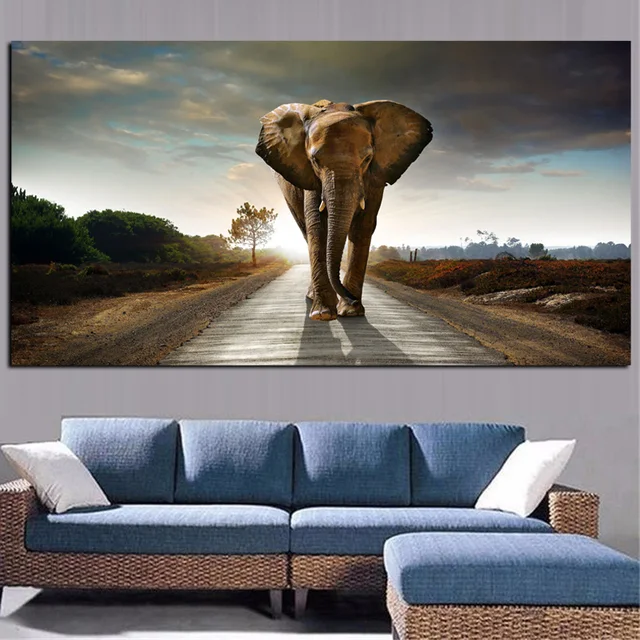 African Elephant Landscape Oil Painting Printed on Canvas 2