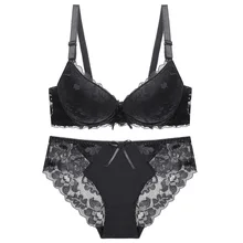 Женский сексуальный кружевной комплект с бюстгальтером с вышитыми цветами, удобный комплект с бюстгальтером с глубоким v-образным вырезом, Женский комплект с регулируемым бюстгальтером и трусиками пуш-ап