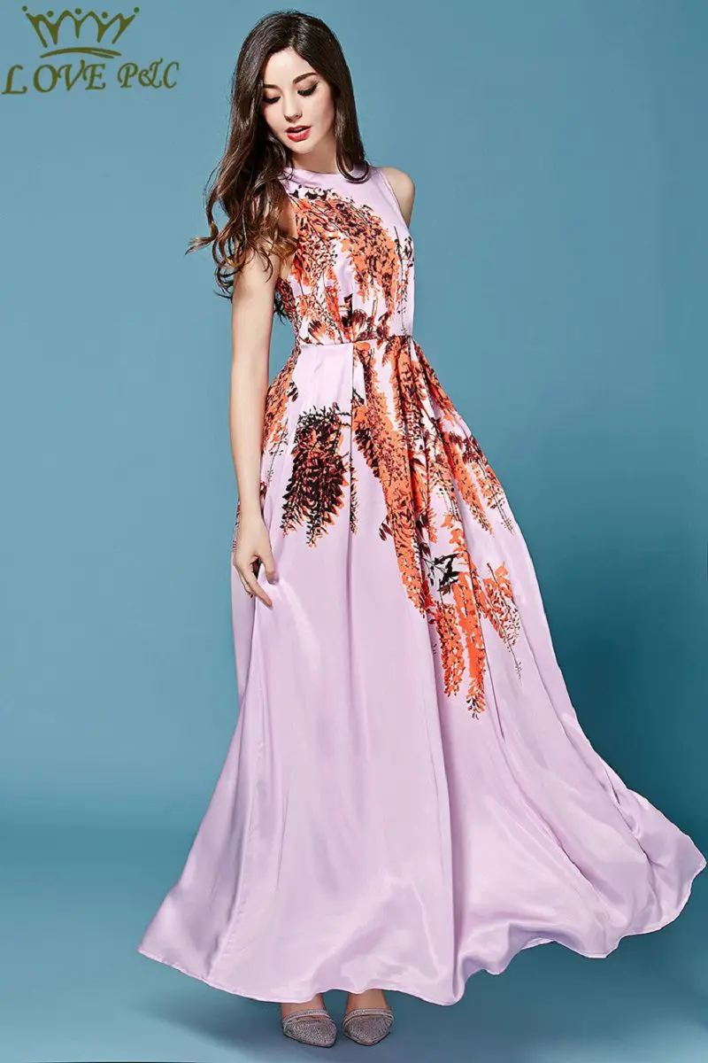 beautiful orange flower print women maxi dresses Fashion Floral Pattern