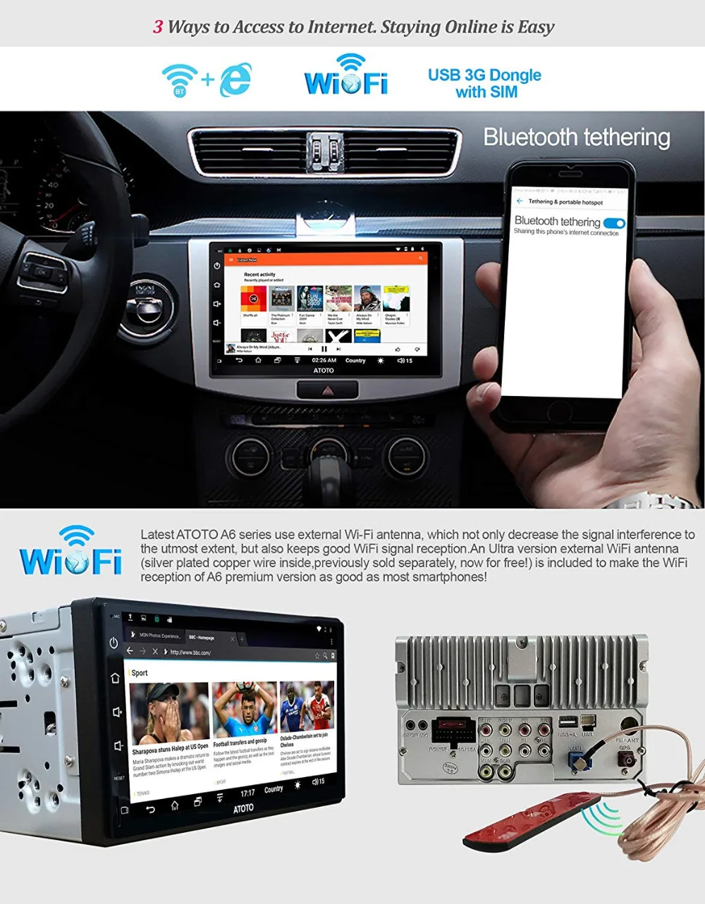 ATOTO A6 Doubel Din Android авто радио GPS Navi плеер/2 * Bluetooth/A6Y2721P 2G + 32G/2A Быстрая зарядка/Indash