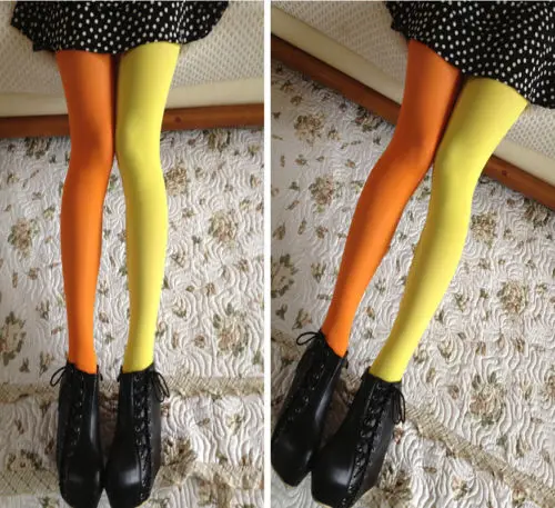 Женские Лоскутные плотные колготки эластичные колготки чулки эластичные двухцветные шелковые чулки обтягивающие ножки Collant сексуальные колготки - Цвет: Orange Yellow