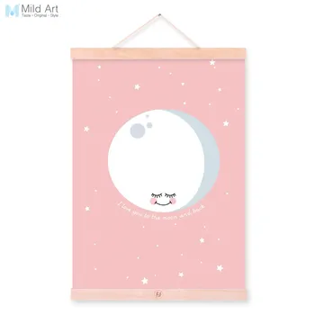 

Nordic Pink Minimalist Moon Love Quotes A4 Wooden Framed Canvas Painting Wall Art Print Picture Poster Hanger Girl Room Decor