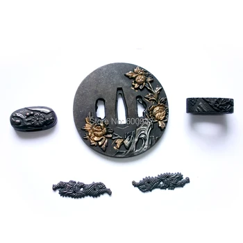 

Hand-Forged Alloy Tsuba Fitting Set For Japanese Samurai Sword Katana -5 Piece