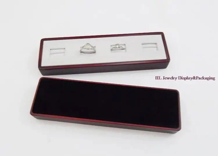 

Ring Portable Retail Jewelry Display Supplies Holder Stand Rose Wood Ring Tray 4 Ring Slot Case White Leatherette