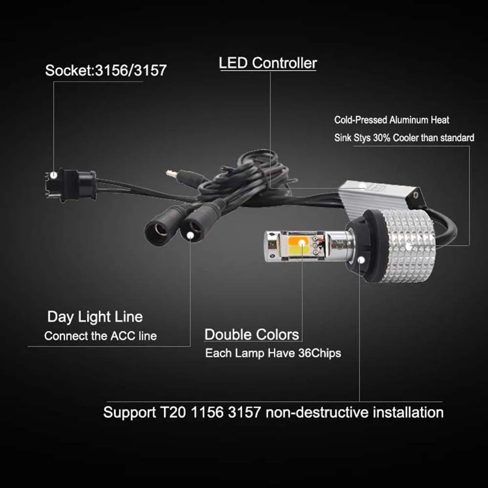 2Pcs Car Turn Signal DRL Daytime Running Lights BA15S 1156 P21W BAU15S PY21W BAY15D P21/5W Double Colors Stop LED Lamp For Auto 2Pcs Car Turn Signal DRL Daytime Running Lights BA15S 1156 P21W BAU15S PY21W BAY15D P21/5W Double Colors Stop LED Lamp For Auto
