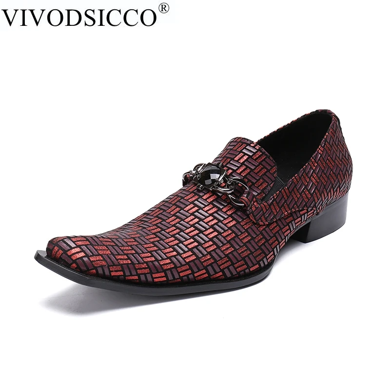 

VIVODSICCO Handmade Woven Formal Mens Dress Shoes Genuine Leather Luxury Red color wedding shoes men Flats Office For Male