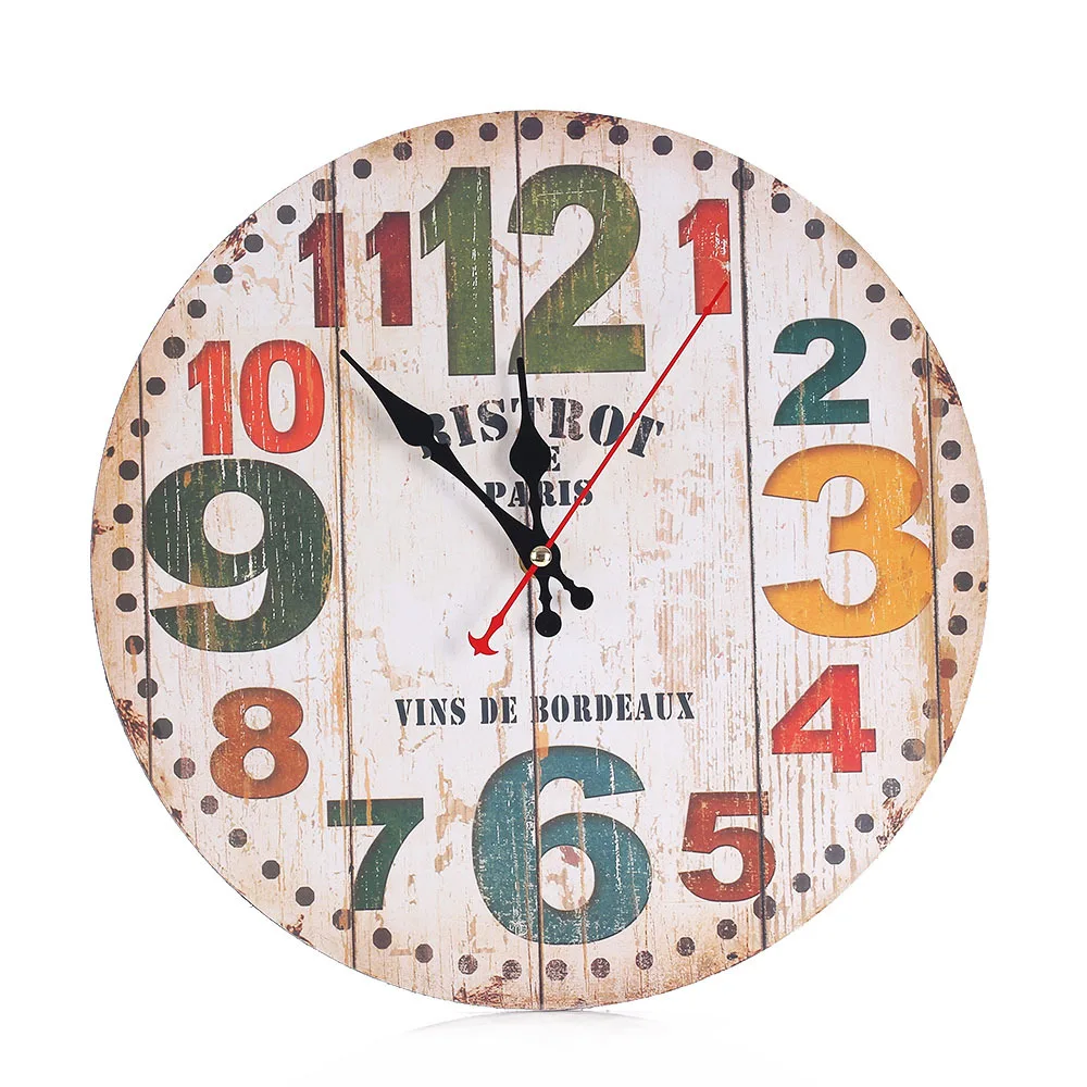 

Modern Design Wooden Wall Clock Round Vintage for Home Kitchen Office Decor Clock Colourful Creative Home Decoration Art