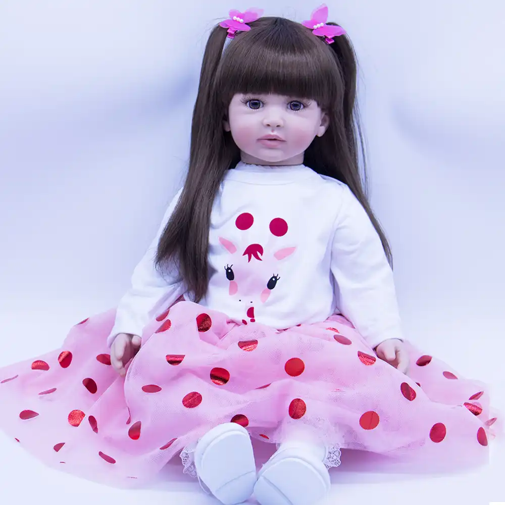 Real Life Dolls 24inch Long Hair Toddler Girls Reborn Baby Dolls with Tutu Skirt