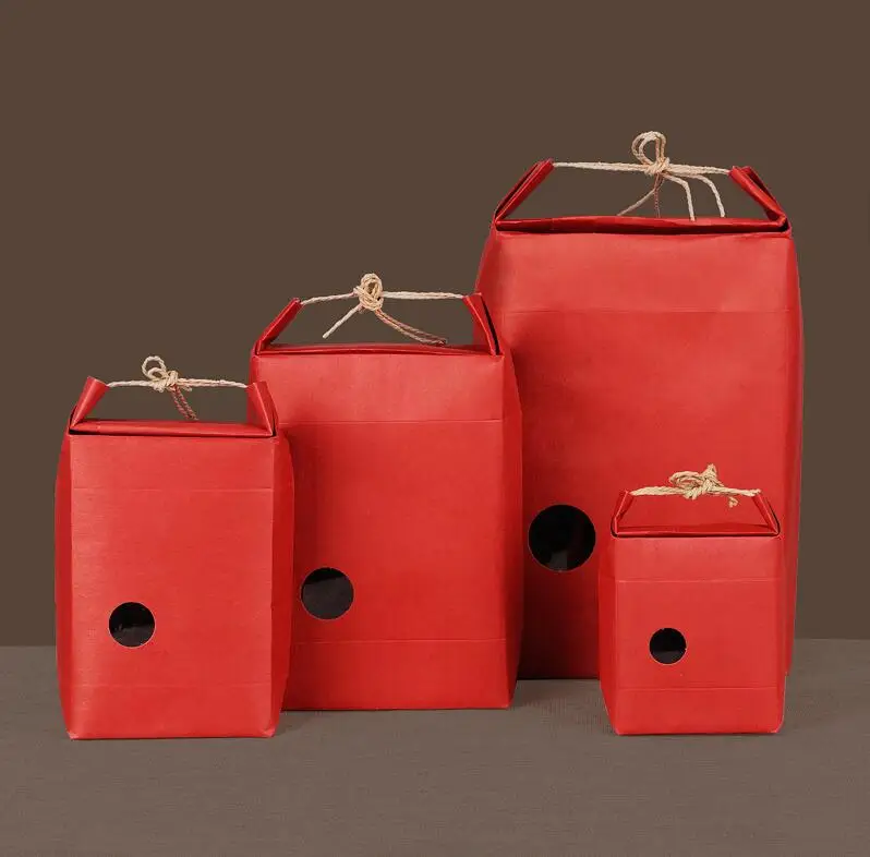 

20pcs Red Kraft Paper Food Packaging Bag with Window and Handle, for Baking Food Cookies Candy Packing