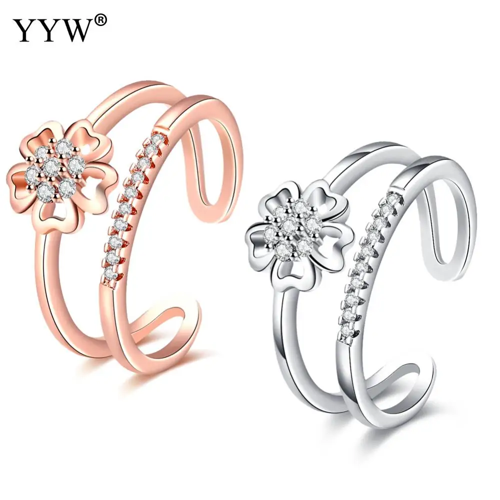 Fashion 2 Rows Layered Rings Knuckle Ring Flower rose gold color Rings