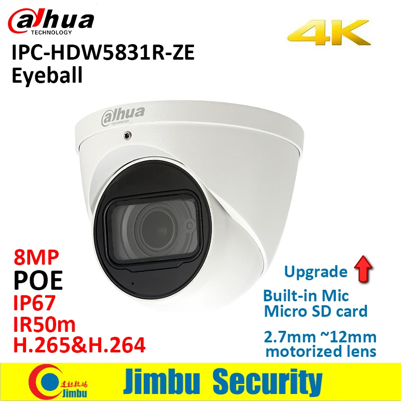 

Dahua 4K IP camera IPC-HDW5831R-ZE 8MP WDR IR50m Eyeball IP67 POE 2.7mm ~12mm motorized lens Built-in Mic Micro SD slot 128GB