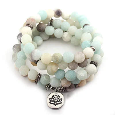 

Personalized Macrame Women Bracelet Matte Amazonite Beads with Lotus OM Buddha Charm Yoga Bracelet 108 Mala Necklace Labradorite