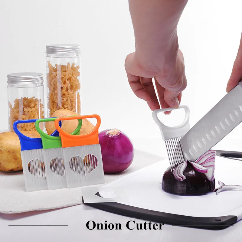 Onion Tomato Pepper Vegetables Slicer Cutting Aid Holder Slicing Cutter Guide Safe Fork | Дом и сад