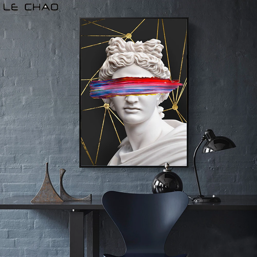 

LECHAO Nordic Art Eye Covered Sculpture Wall Pictures Abstract Portrait Poster and Prints Waterproof Ink Home Decor Unframed